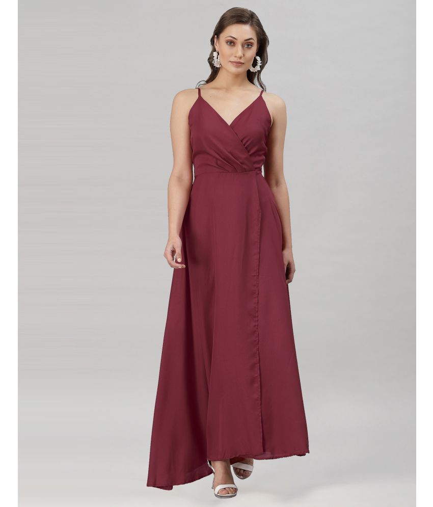     			Selvia Crepe Maroon A- line Dress -