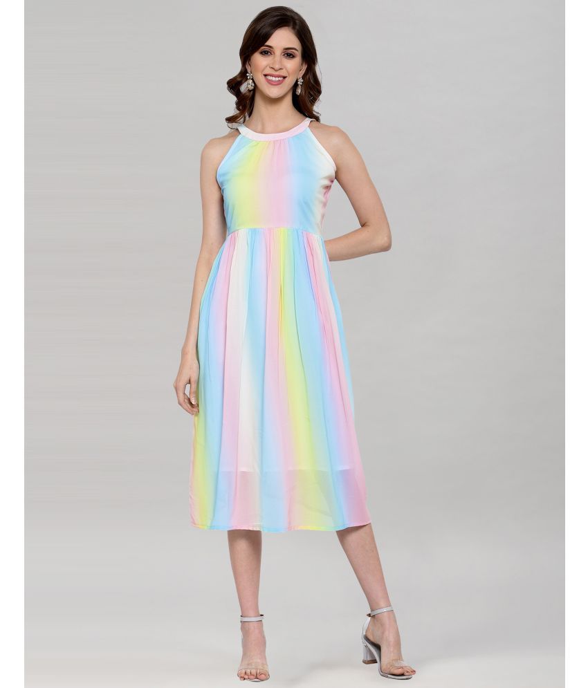     			Selvia Georgette Multi Color Fit And Flare Dress -