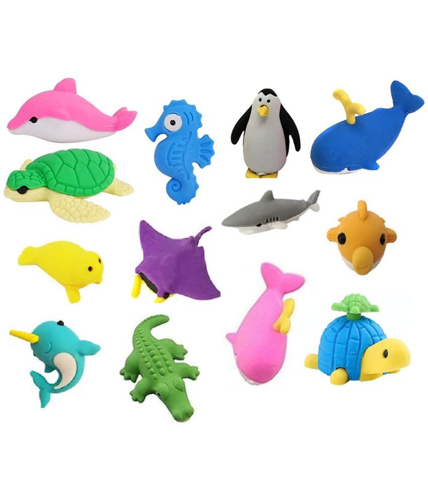     			FunBlast (Pack of 13 Pcs) Sea Creatures Shape Erasers Set for Kids Educational Stationary Kit for Kids (Multicolor)