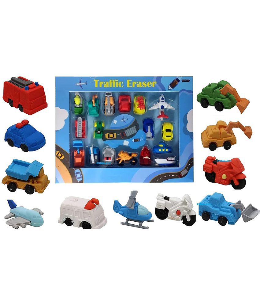     			FunBlast Vehicle Shaped Erasers for Kids - School Stationary Kit for Kids, Return Gifts for Kids (Pack of 17 Pcs; Assorted Color)
