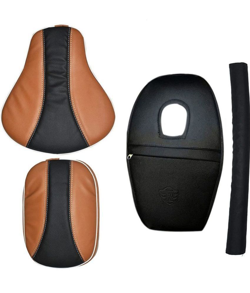     			KOHLI BULLET ACCESSORIES Stylish Design Seat Cover with Tank Cover + Back Rest Foam Combo Set for Royal Enfield Classic 350/500cc (Tan with Black)