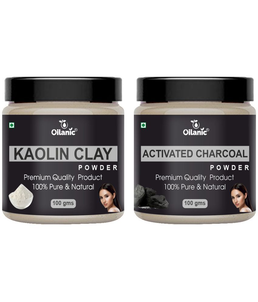     			Oilanic 100% Pure Kaolin Clay Powder & Charcoal Powder For Skin Hair Mask 200 g Pack of 2