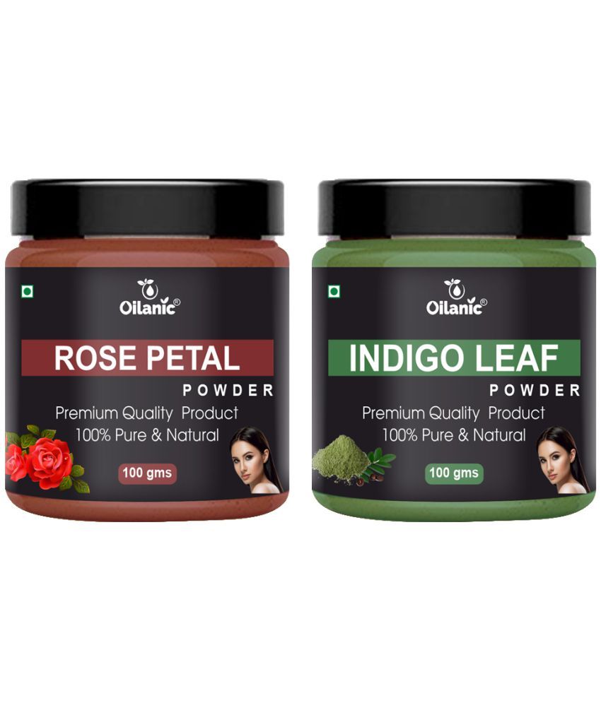     			Oilanic 100% Pure Rose Petal Powder & Indigo Leaf Powder For Skin Hair Mask 200 g Pack of 2