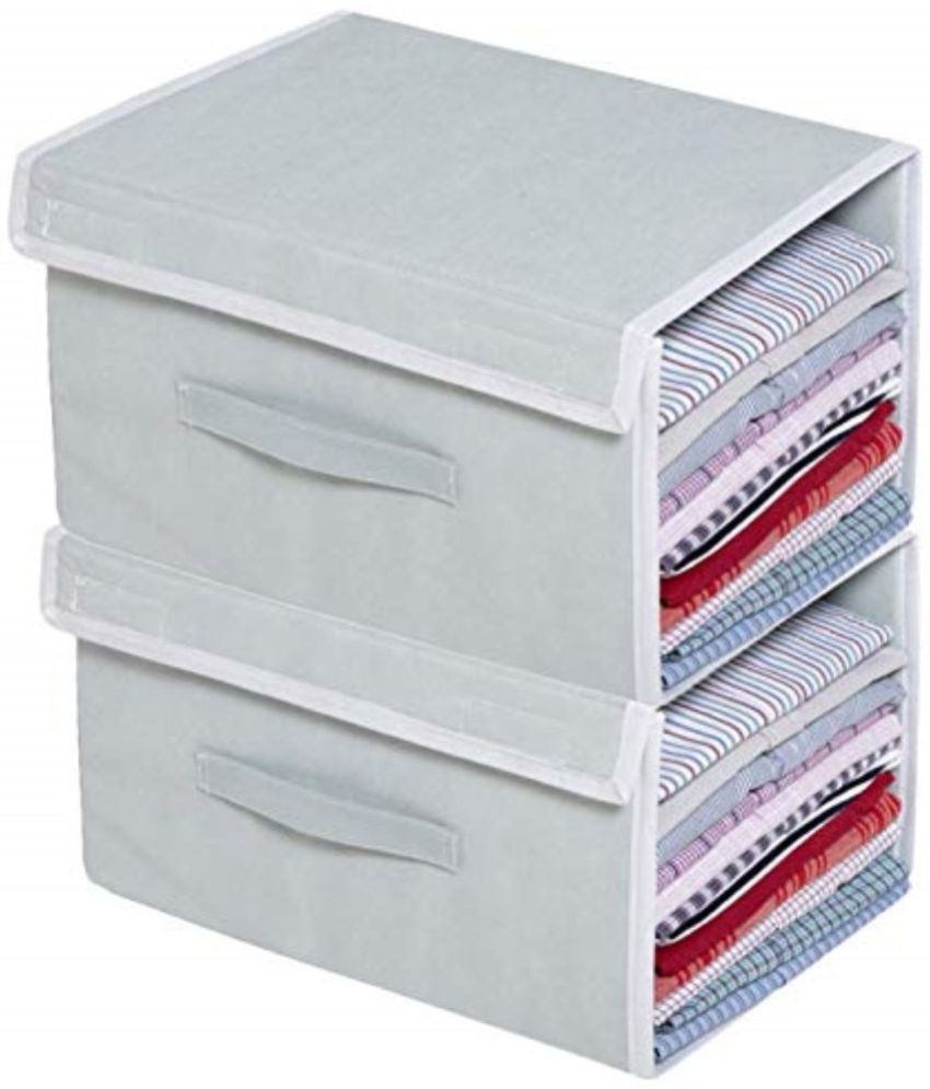     			SH NASIMA Stackable Shirt Organizer with Cover Lid- (Grey, Pack of 2)