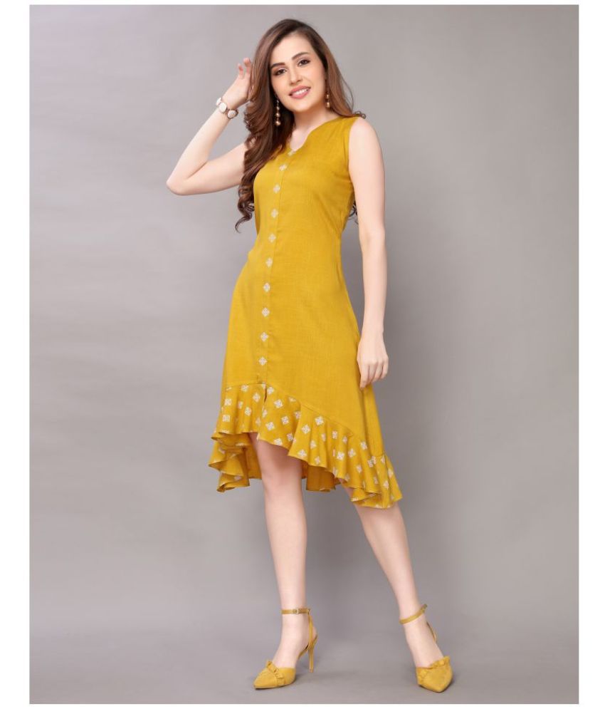     			Selvia - Rayon Yellow Women's A- line Dress ( )