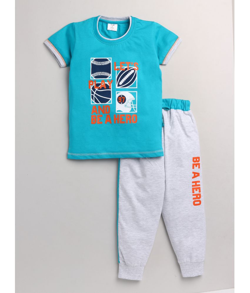     			Todd N Teen Boys Premium Cotton Pinted Clothing Set, Partywear, Loungewear with 1Tshirt 1Trackpant with 2 pockets 3-4 years Blue