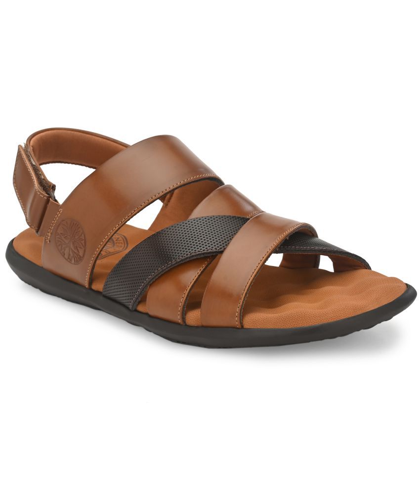     			UNDERROUTE Tan Synthetic Leather Sandals