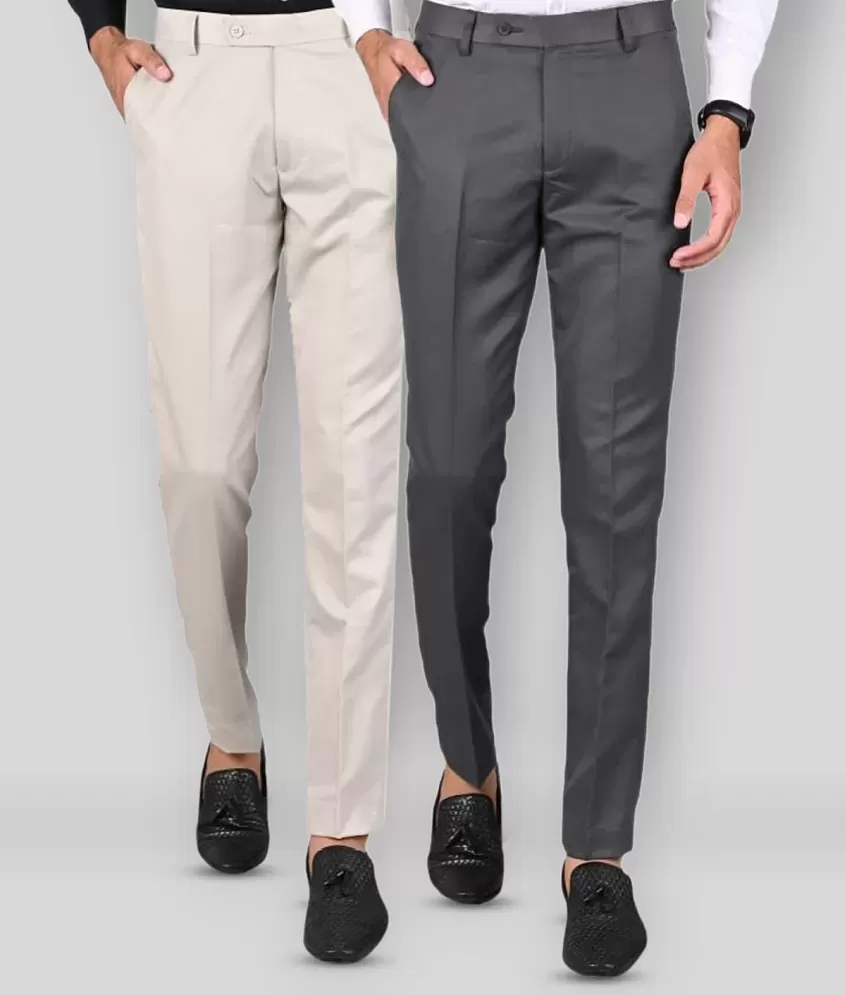 MANCREW - Black Polycotton Slim - Fit Men's Formal Pants ( Pack of ...