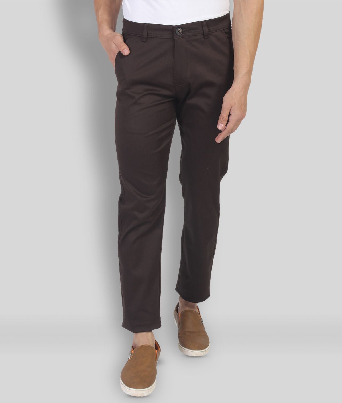 Fluidic - Brown Cotton Blend Regular Fit Men's Chinos (Pack of 1)