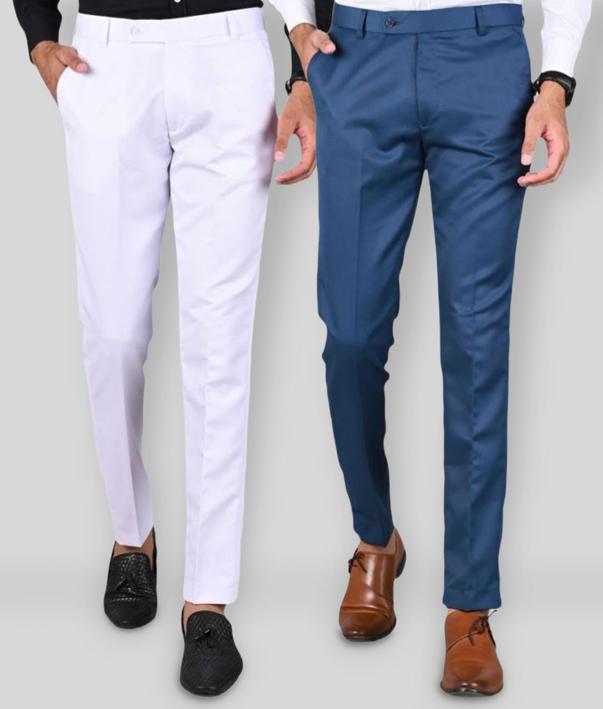     			MANCREW - Blue Polycotton Slim - Fit Men's Formal Pants ( Pack of 2 )