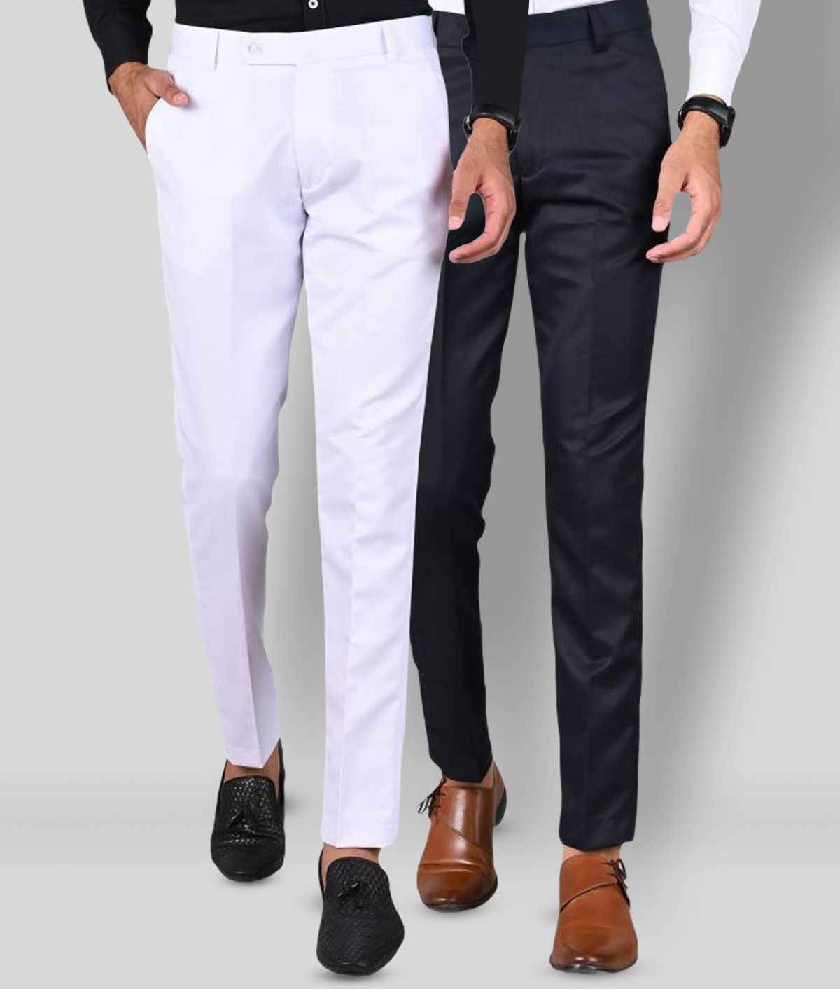     			MANCREW - Navy Blue Polycotton Slim - Fit Men's Formal Pants ( Pack of 2 )