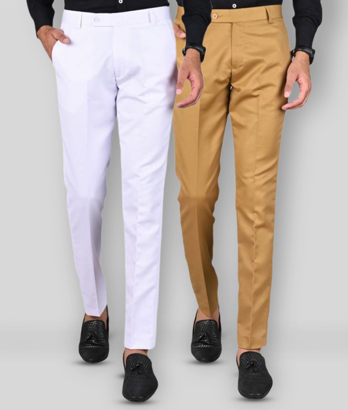     			MANCREW - Khaki Polycotton Slim - Fit Men's Formal Pants ( Pack of 2 )