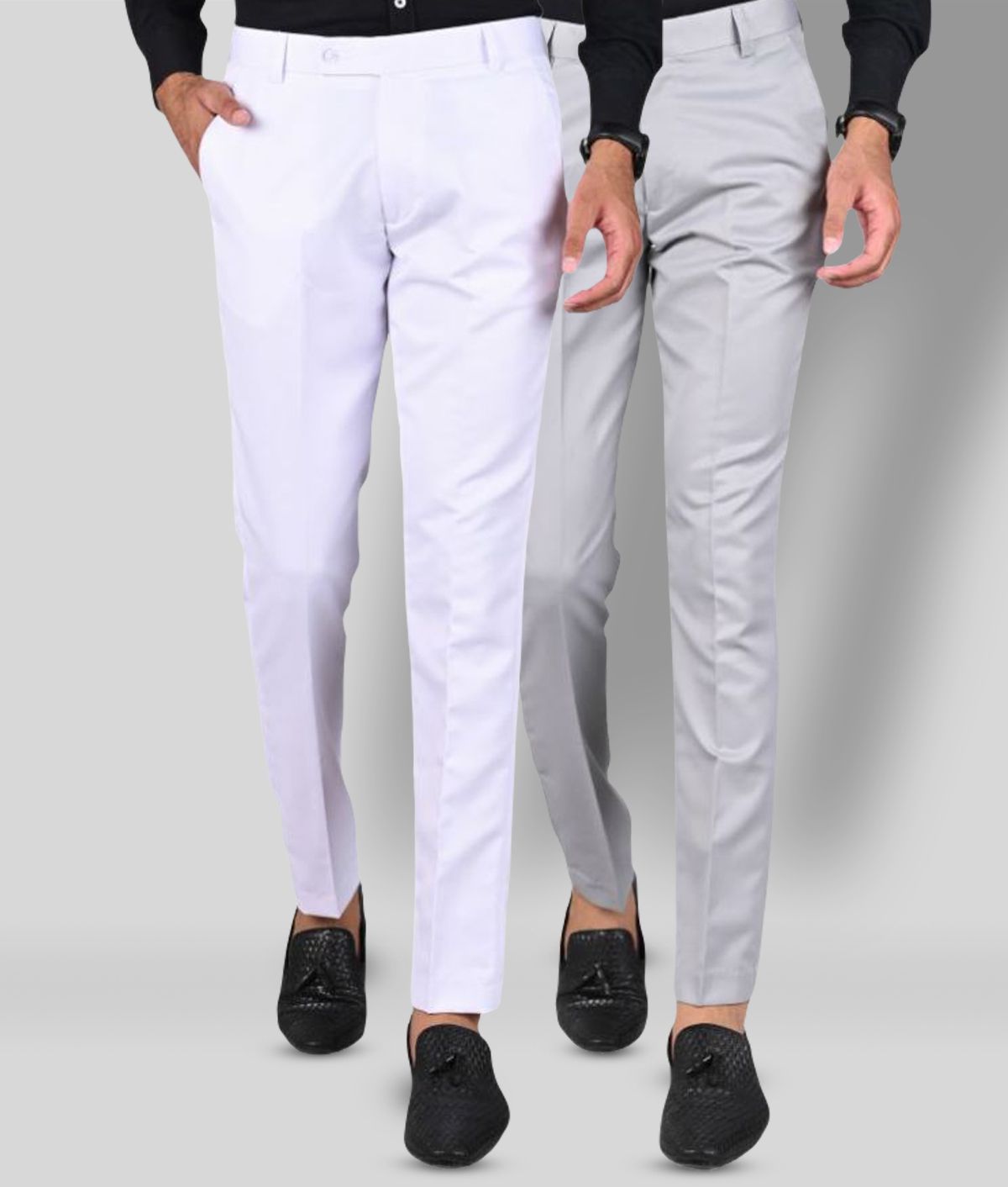     			MANCREW - Grey Polycotton Slim - Fit Men's Formal Pants ( Pack of 2 )