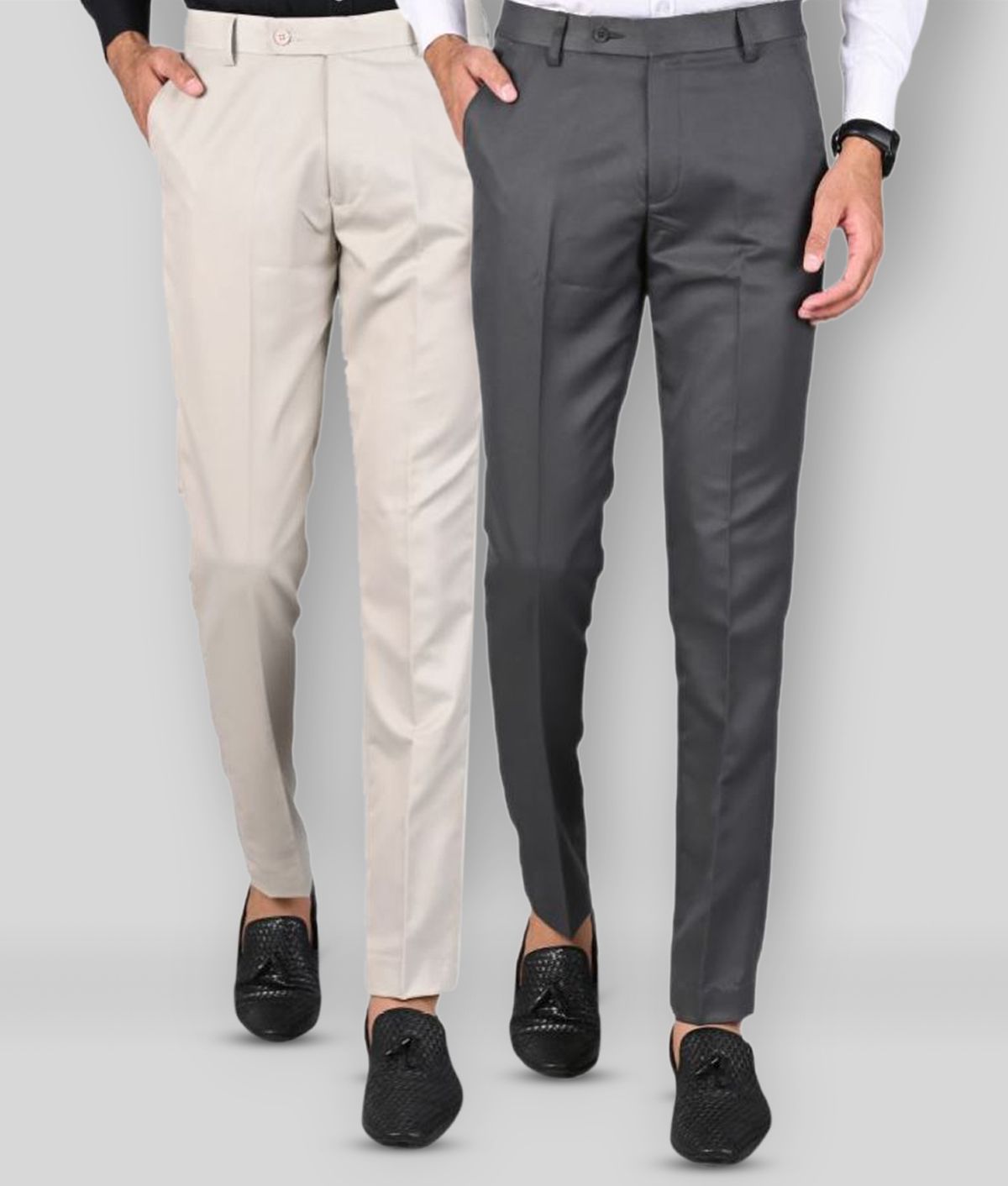     			MANCREW - White Polycotton Slim - Fit Men's Formal Pants ( Pack of 2 )