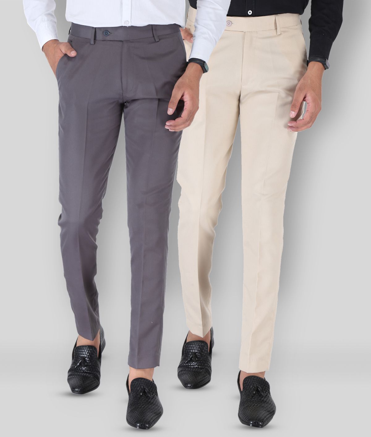     			SREY - Grey Polycotton Slim - Fit Men's Chinos ( Pack of 2 )