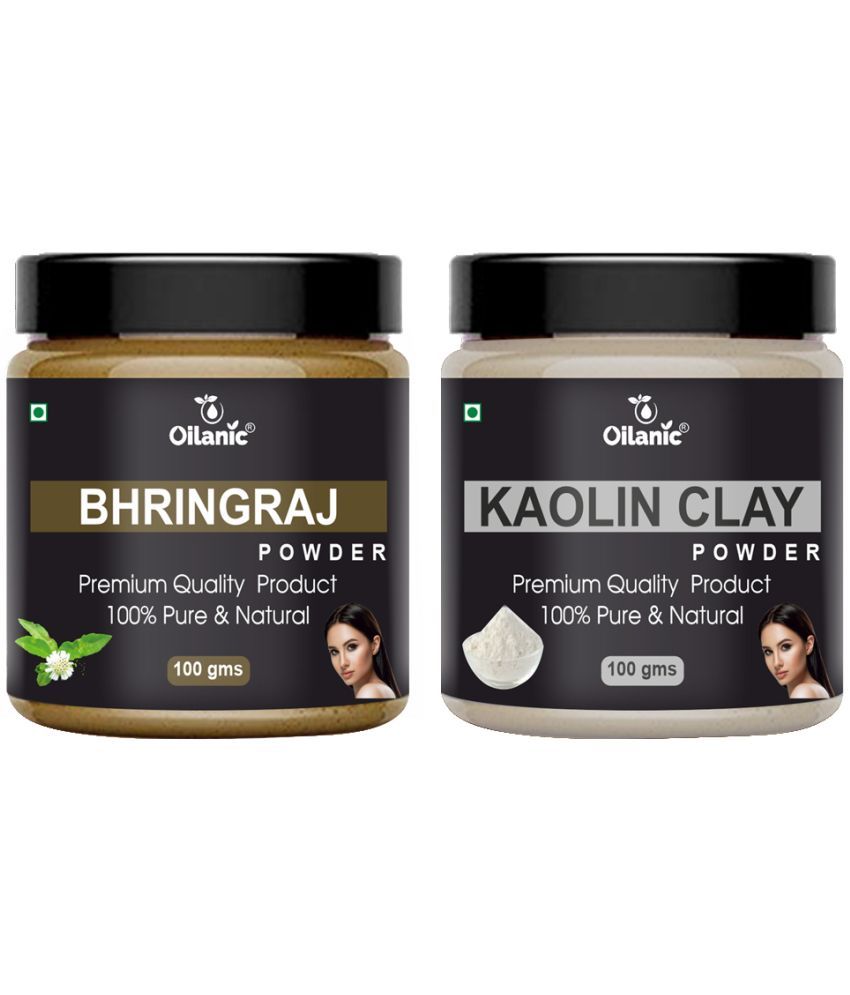     			Oilanic 100% Pure Bhringraj Powder & Kaolin Clay Powder For Skin Hair Mask 200 g Pack of 2