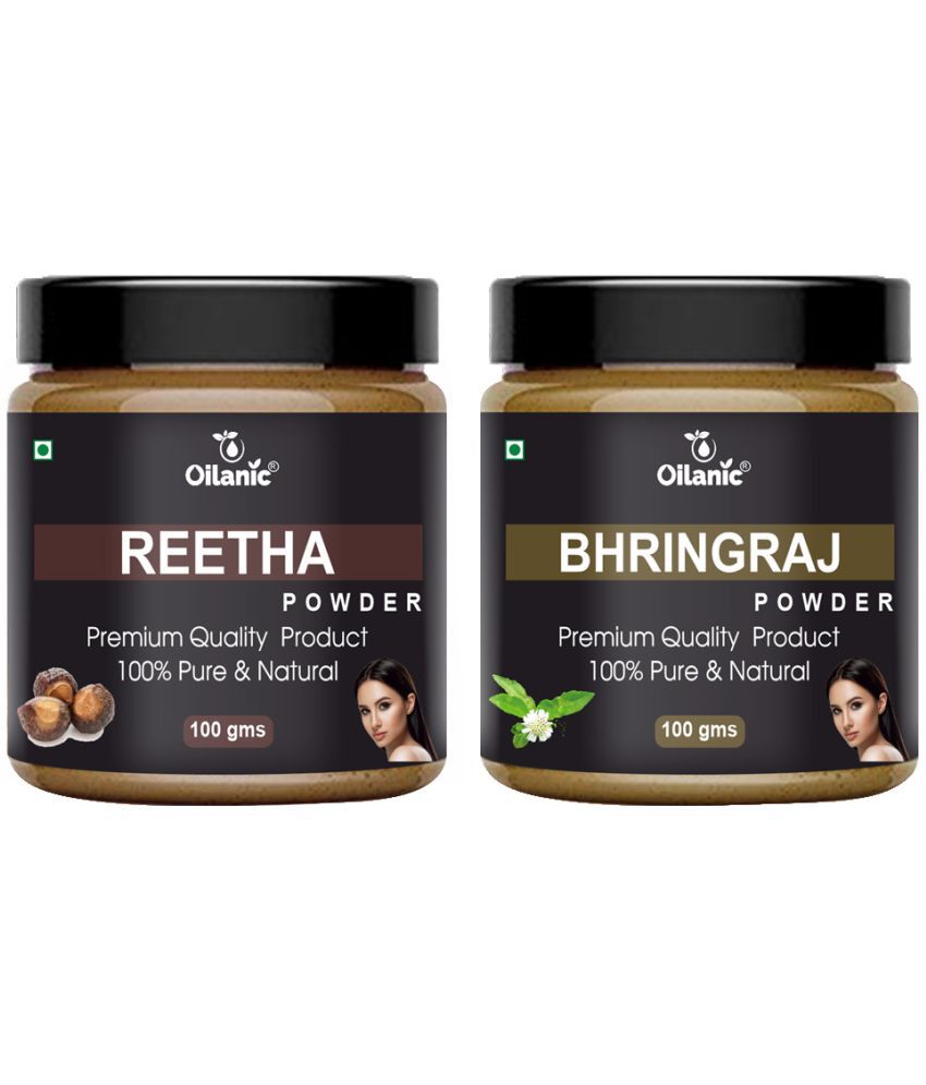     			Oilanic 100% Pure Reetha Powder & Bhringraj Powder For Skin Hair Mask 200 g Pack of 2
