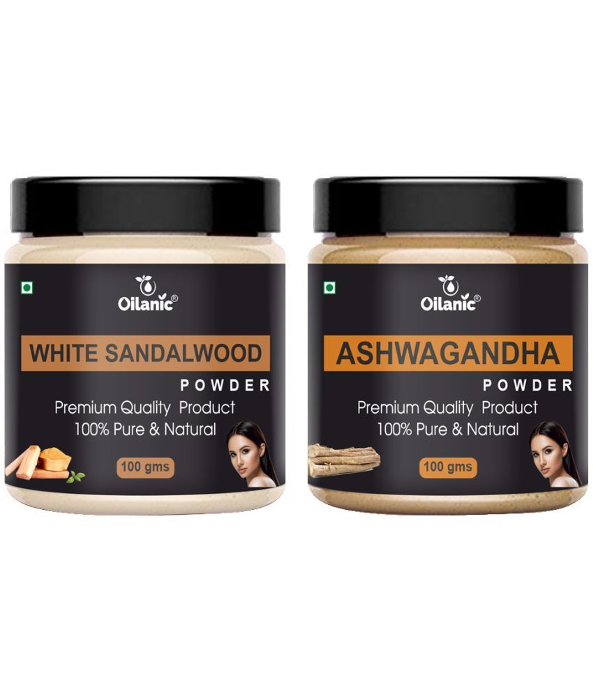     			Oilanic 100% White Sandalwood Powder & Ashwagandha Powder For Skin Hair Mask 200 g Pack of 2