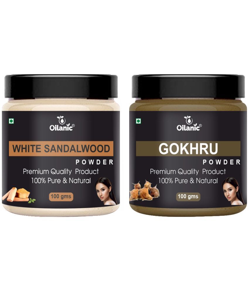     			Oilanic 100% White Sandalwood Powder & Gokhru Powder For Skincare Hair Mask 200 g Pack of 2