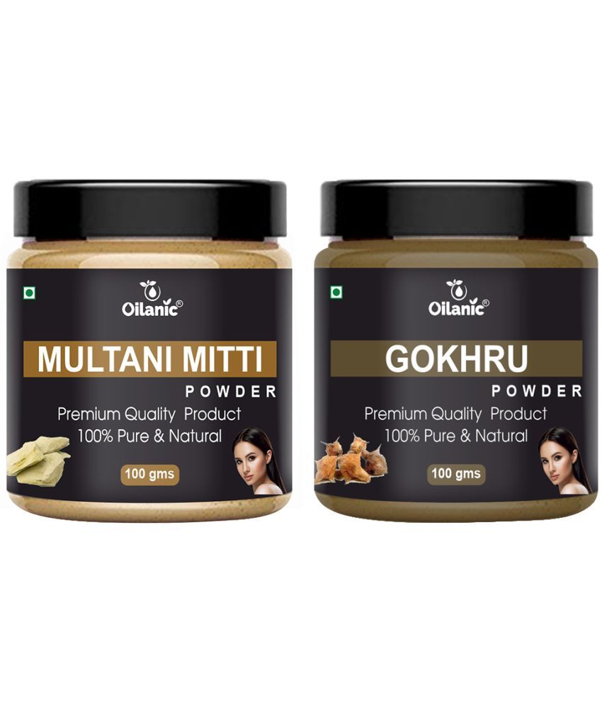     			Oilanic Pure Multani Mitti Powder & Gokhru Powder For Skincare Hair Mask 200 g Pack of 2