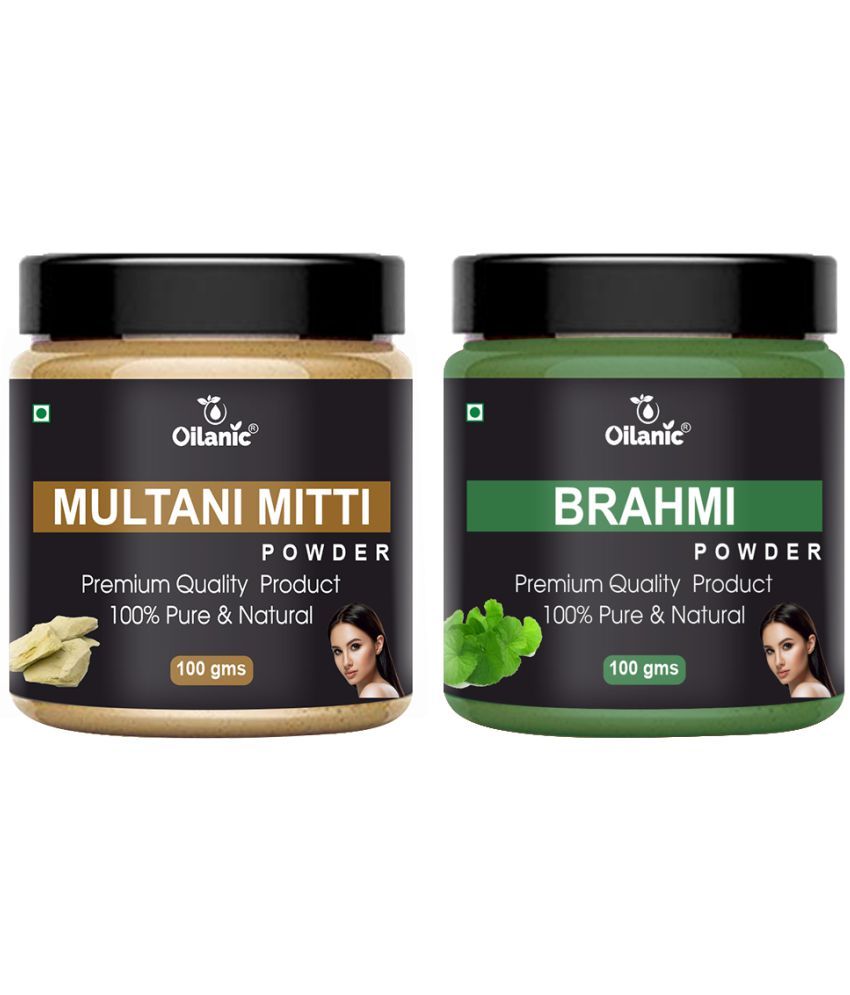     			Oilanic Pure Multani Mitti Powder & Brahmi Powder For Skincare Hair Mask 200 g Pack of 2