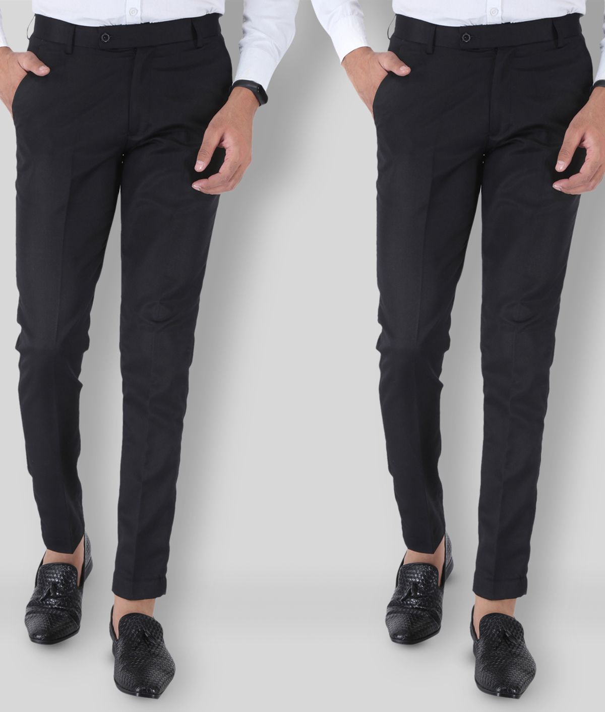     			SREY - Black Polycotton Slim - Fit Men's Chinos ( Pack of 2 )