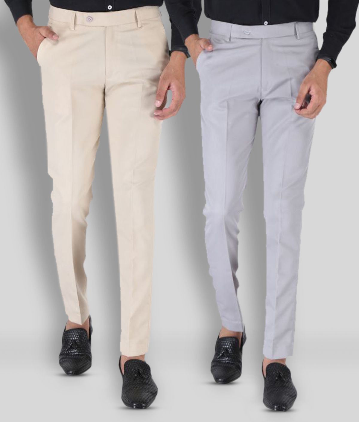     			SREY - Cream Polycotton Slim - Fit Men's Chinos ( Pack of 2 )