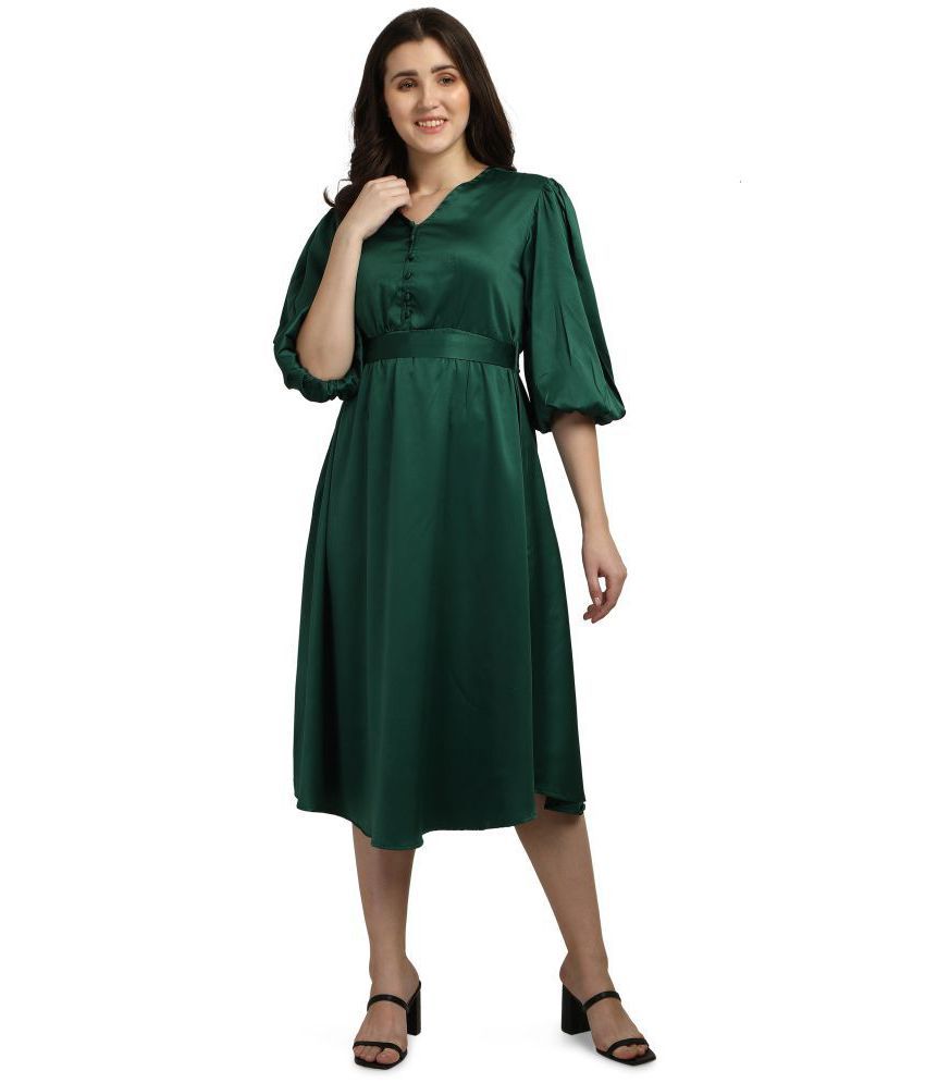     			Smarty Pants - Satin Green Women's Fit And Flare Dress ( )