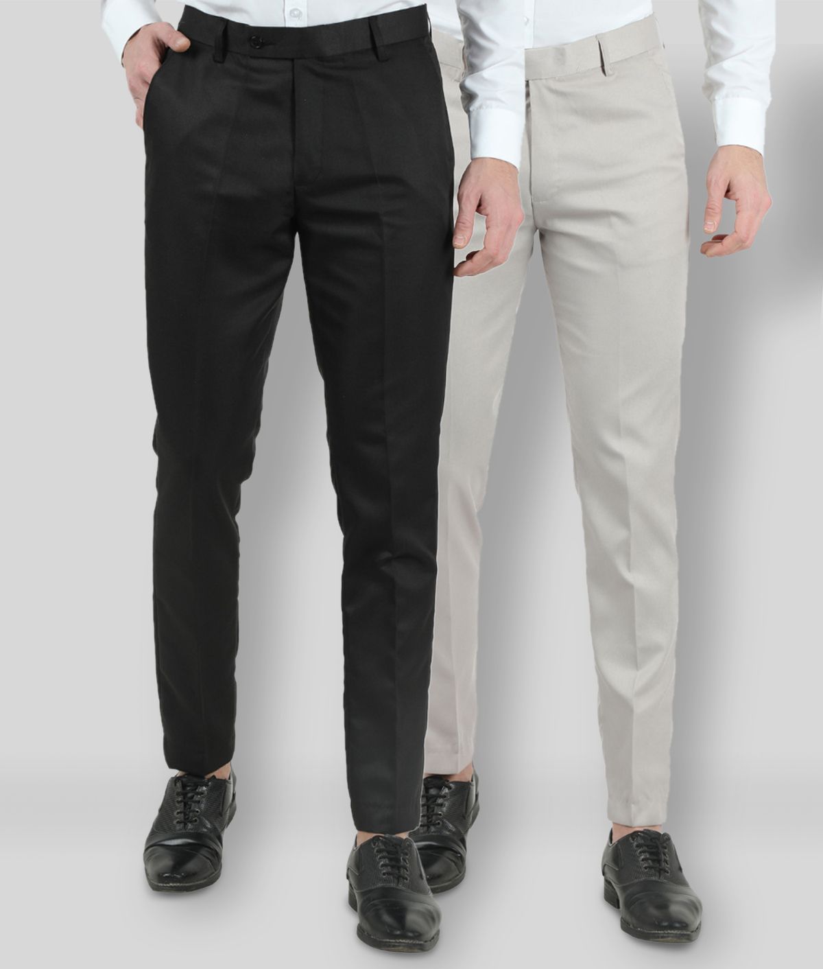     			VEI SASTRE - Multicolor Cotton Blend Slim Fit Men's Formal Pants (Pack of 2)