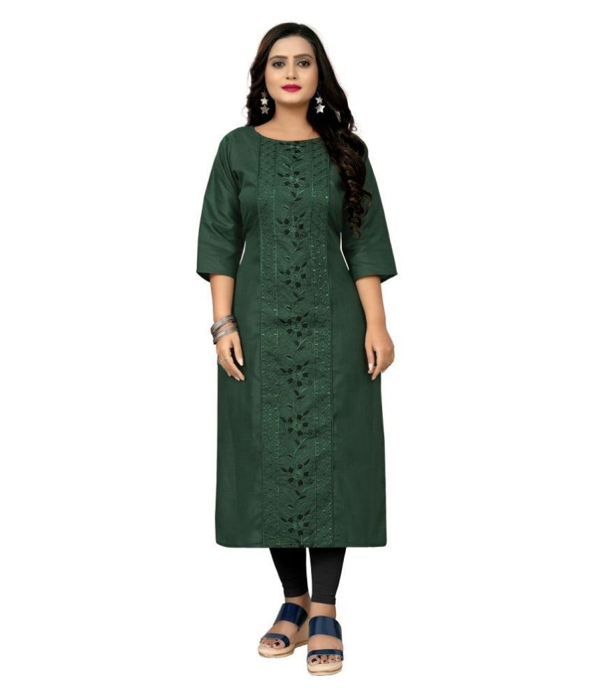     			Hetsa - Green Cotton Blend Women's Straight Kurti ( Pack of 1 )