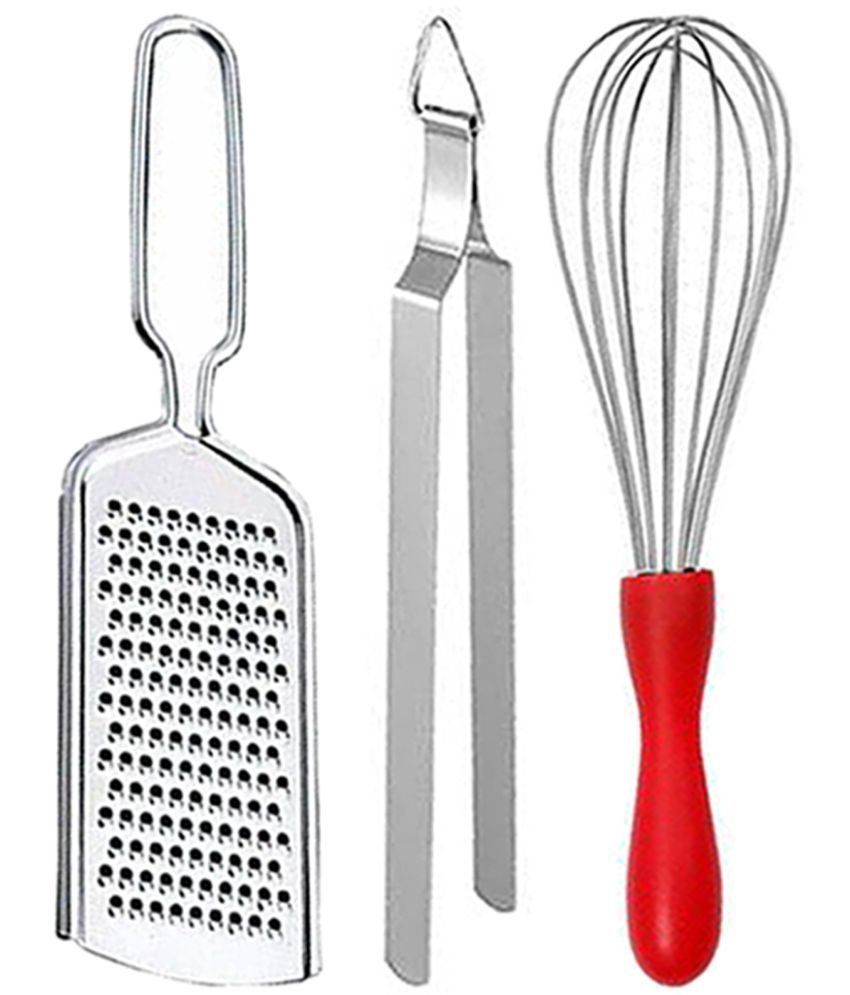     			JISUN - Silver Stainless Steel Wire Grater+ Roti Chimta+Masher ( Pack 3 )