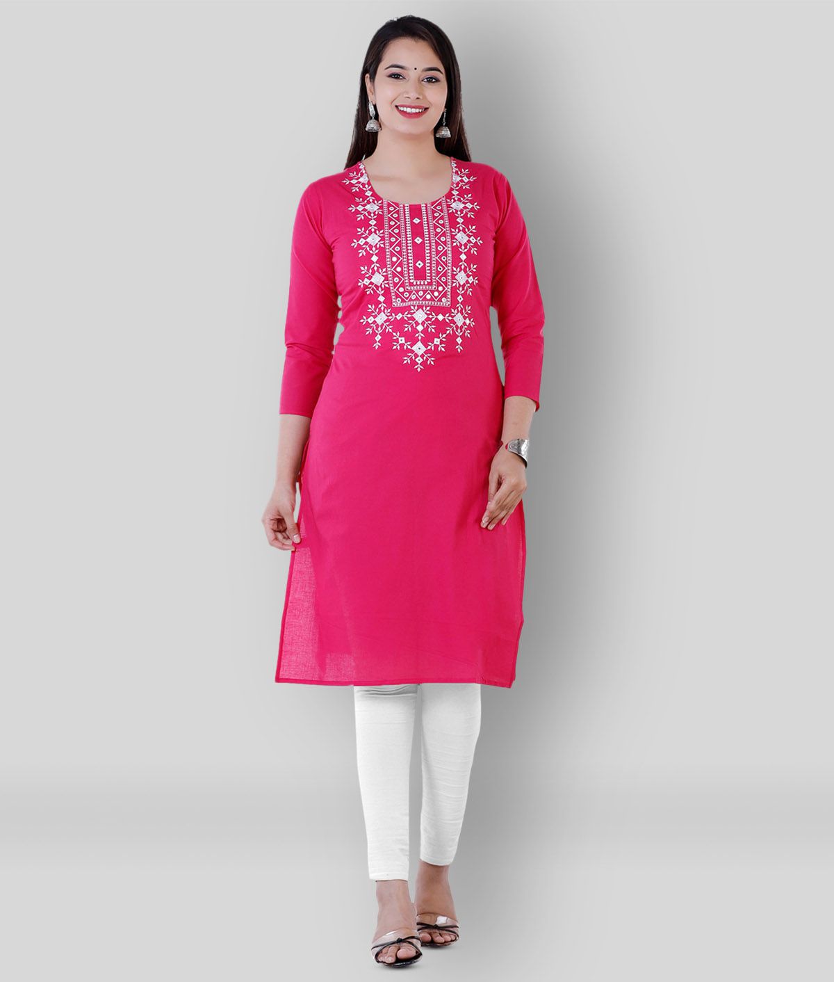     			P PRIYA FASHION - Pink Cotton Blend Women's Straight Kurti ( Pack of 1 )