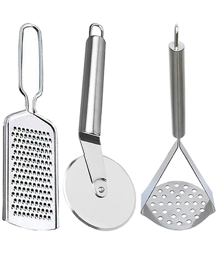     			JISUN - Silver Stainless Steel Wire Grater+Pizza Cutter+Masher ( Pack 3 )