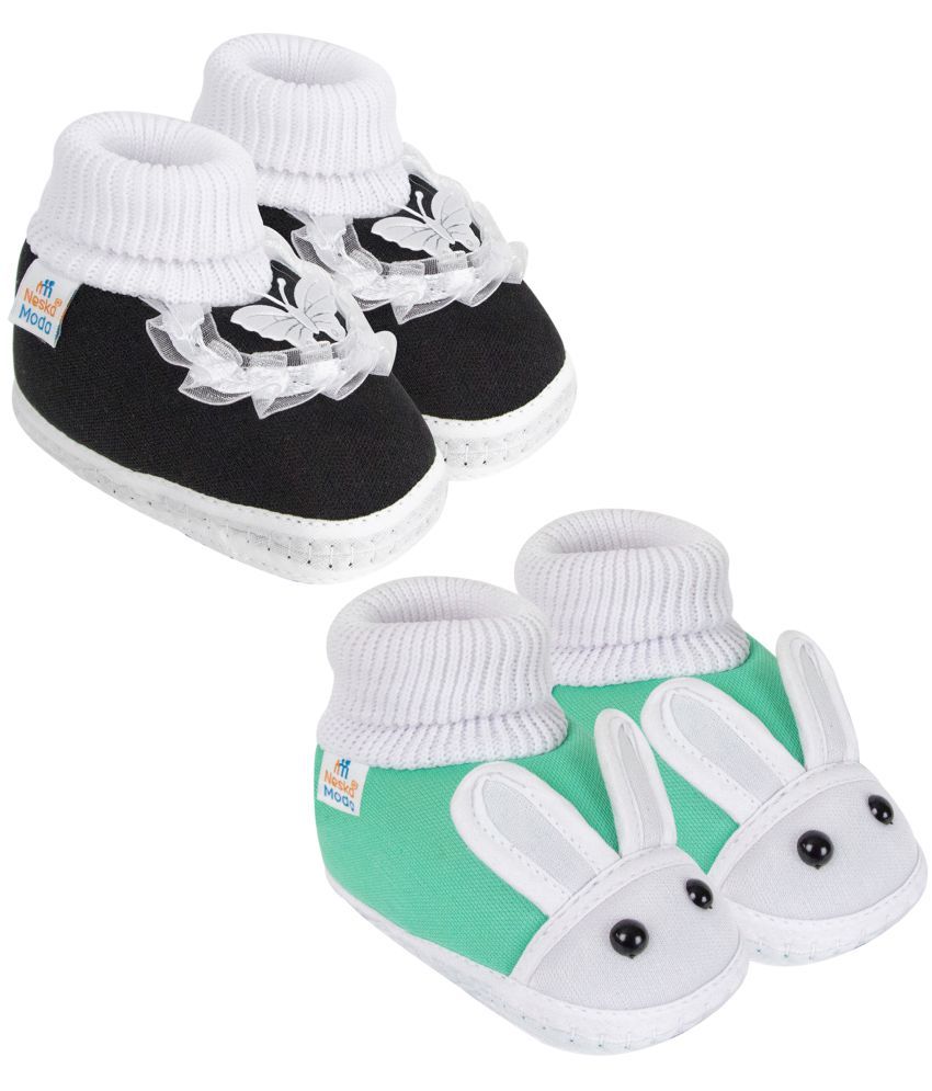     			Neska Moda - Black Booties For Baby Boy & Baby Girl 9-12 Months ( Pack of 2 )