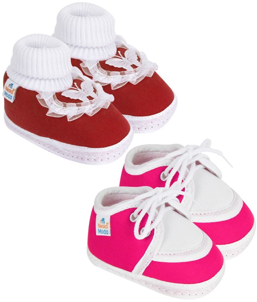     			Neska Moda - Maroon Booties For Baby Boy & Baby Girl 9-12 Months ( Pack of 2 )