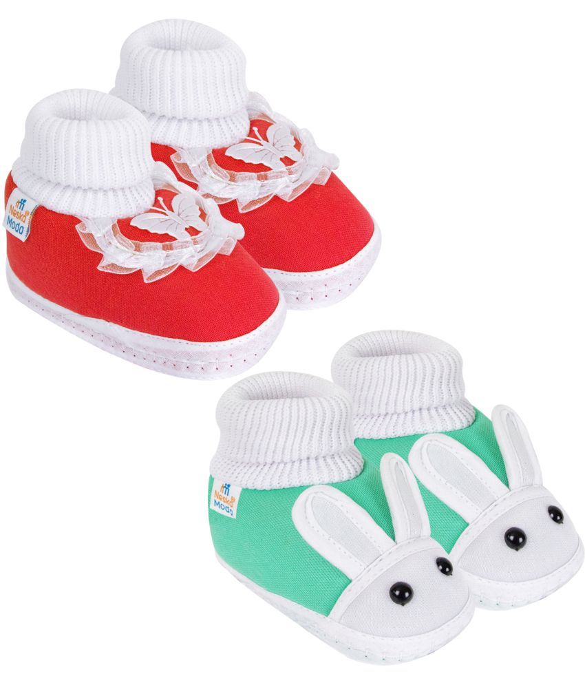     			Neska Moda - Red Booties For Baby Boy & Baby Girl 9-12 Months ( Pack of 2 )