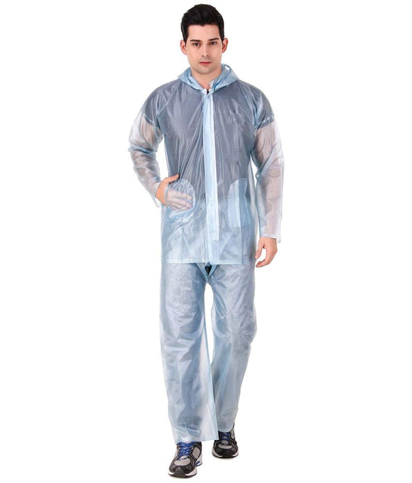     			PENYAN PVC Transparent Sky Blue Rain Suit For Man With Cap