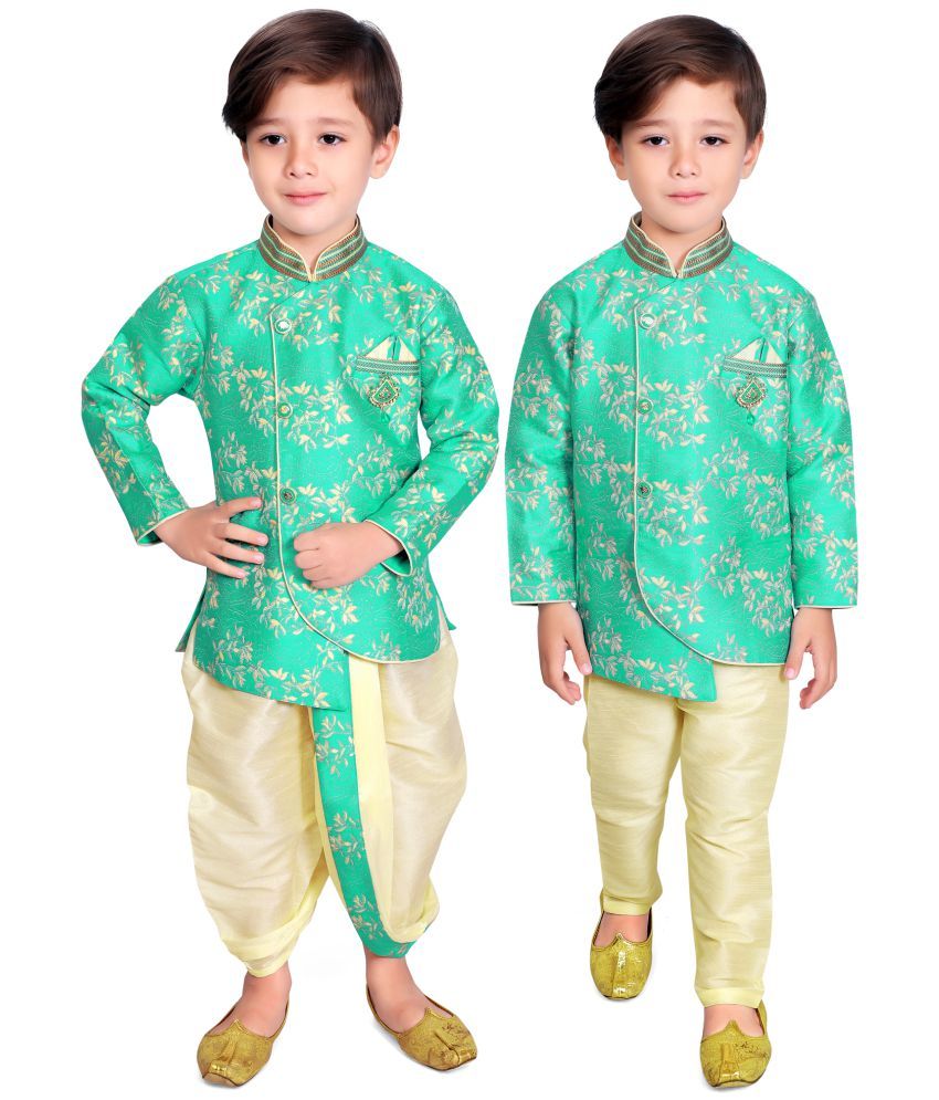     			KIDS FARM - Green Silk Boys Kurta With Pyjama ( Pack of 1 )