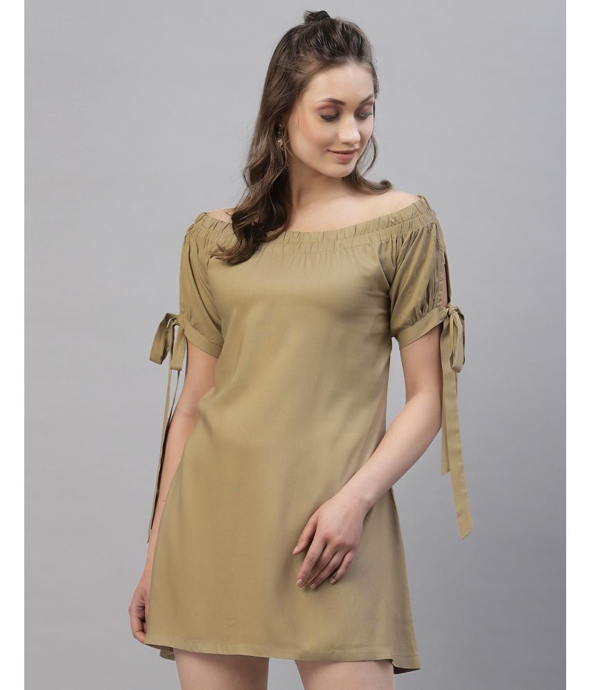     			Selvia - Beige Rayon Women's Off Shoulder Dress ( Pack of 1 )