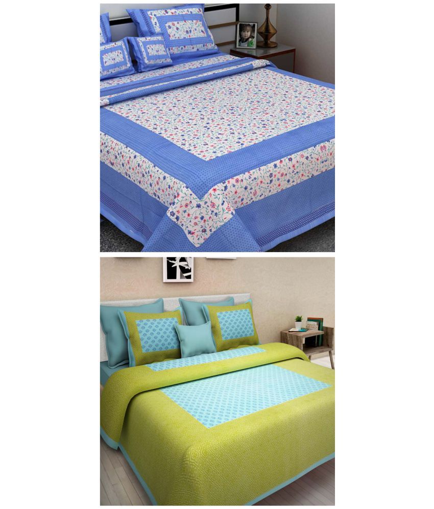     			Uniqchoice - Multicolor 100% Cotton 2 Double Bedsheets with 4 Pillow Covers