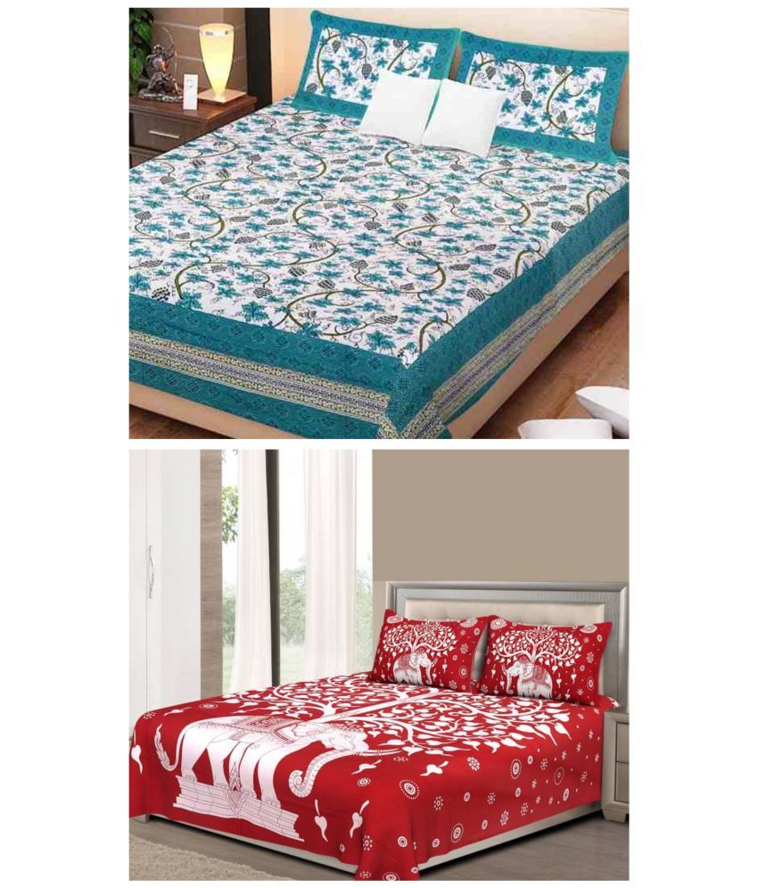     			Uniqchoice - Multicolor 100% Cotton 2 Double Bedsheets with 4 Pillow Covers