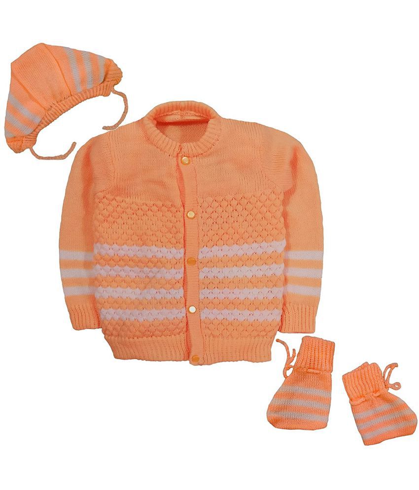     			little PANDA Baby Boy’s & Baby Girl’s Woolen Round Neck Long Sleeves Sweater, Cap & Booties Set