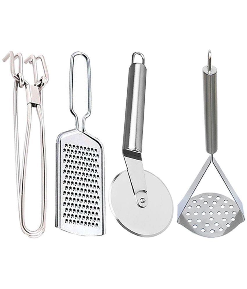     			JISUN - Silver Stainless Steel Pakkad+Wire Grater+Whisk+Masher ( Pack 4 )