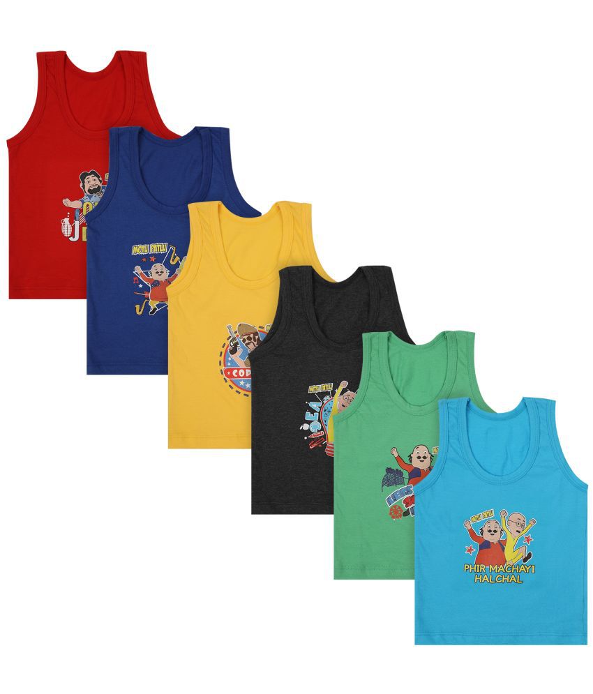    			Boys Motu Patlu Printed Multicolor Vest Pack Of 6