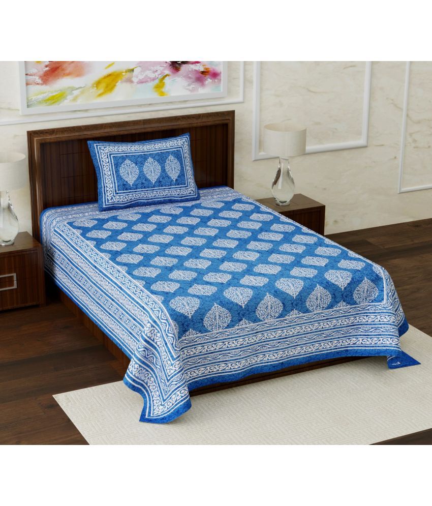     			Uniqchoice - Blue 100% Cotton Single Bedsheet with 1 Pillow Cover