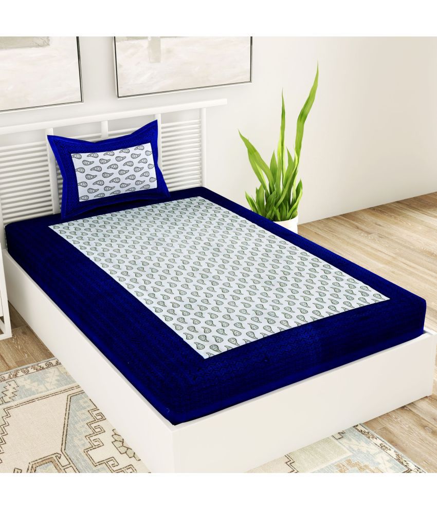     			Uniqchoice - Blue Cotton Single Bedsheet with 1 Pillow Cover