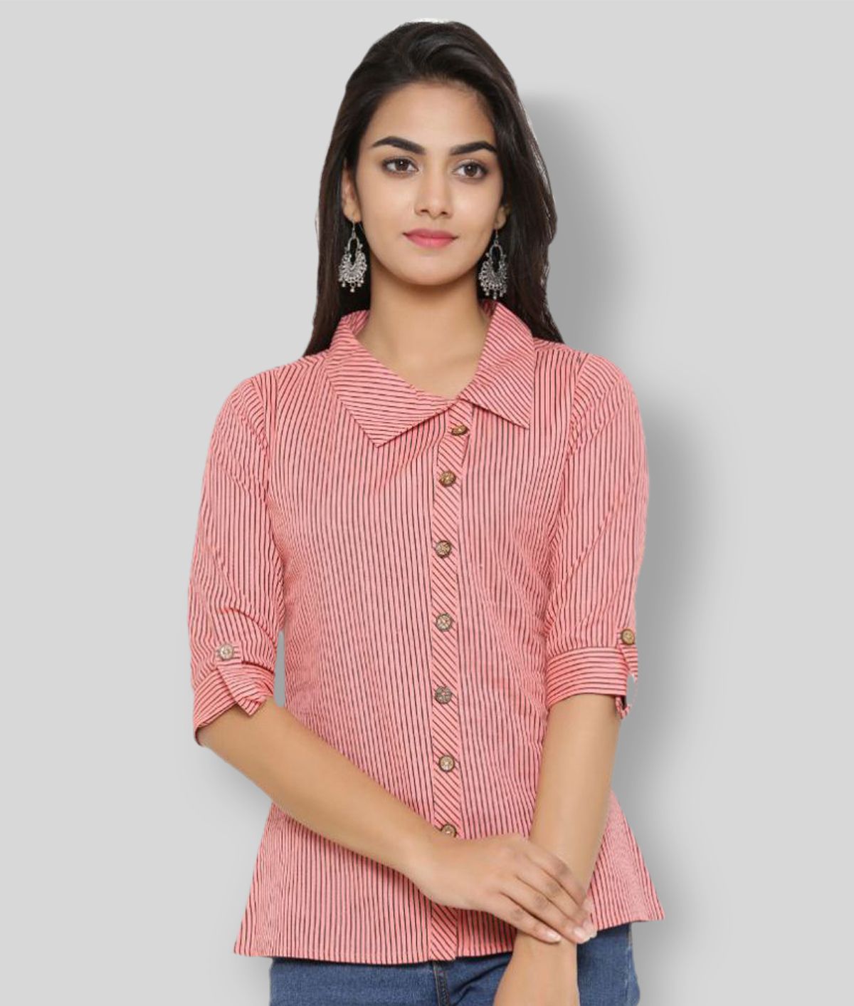     			Yash Gallery - Pink Cotton Blend Women's Shirt Style Top ( Pack of 1 )
