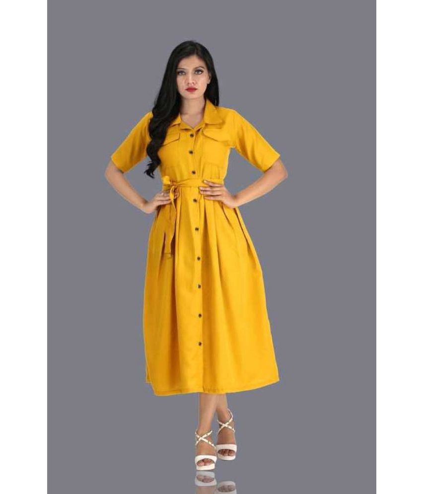 Fashion2wear - Yellow Rayon Women's Shirt Dress ( Pack of 1 )