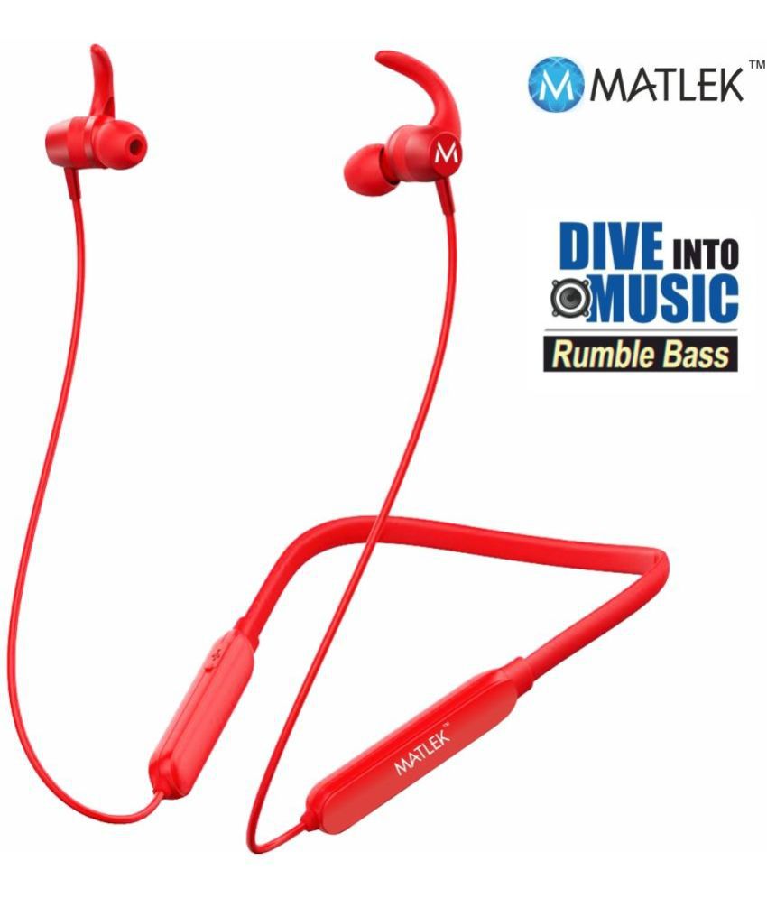 Matlek Bluetooth Earphone Headphone Neckband Wireless With Mic Headphones/Earphones Red
