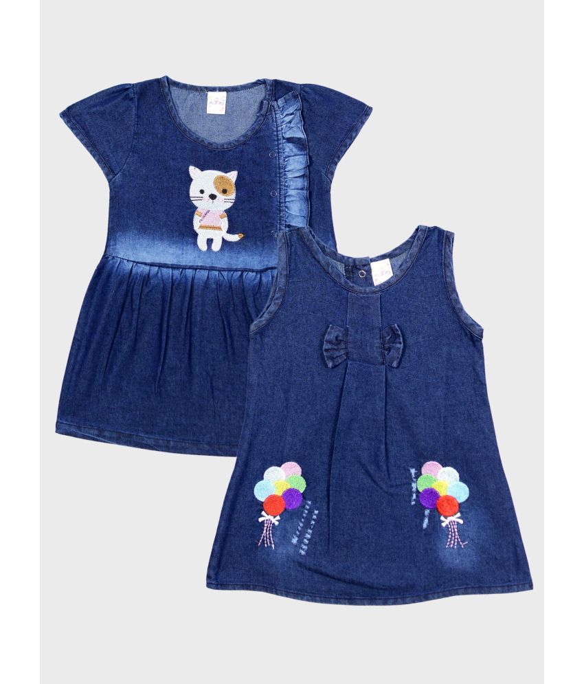     			Me N My CLOSET - Blue Denim Baby Girl Frock ( Pack of 2 )